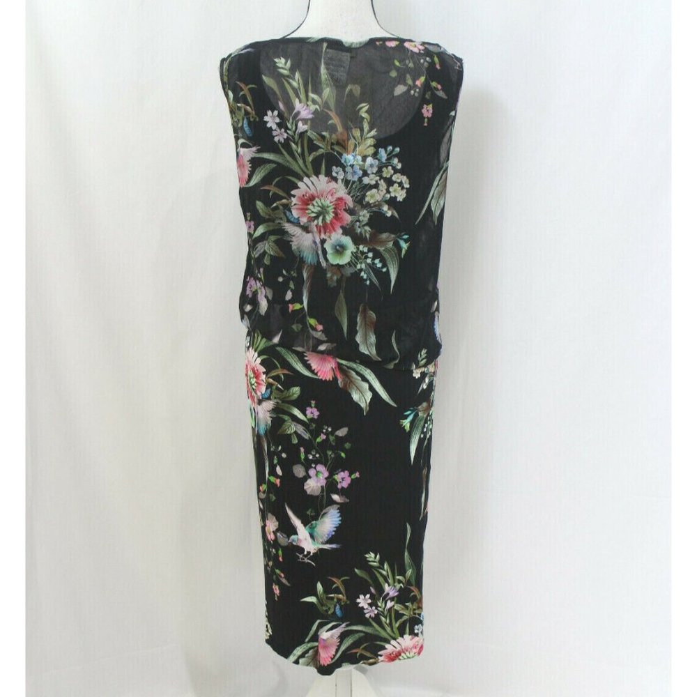 FUZZI $595 Womens Black Multicolor Floral Sleeveless Blouson Dress L NWT FLAW - Picture 7 of 8